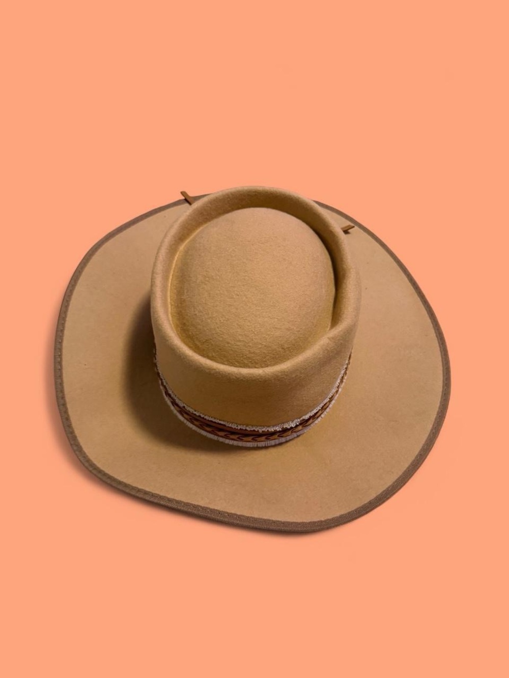 Shyanne Classic Tan Wide-Brim Wool Hat with Decorative Band
